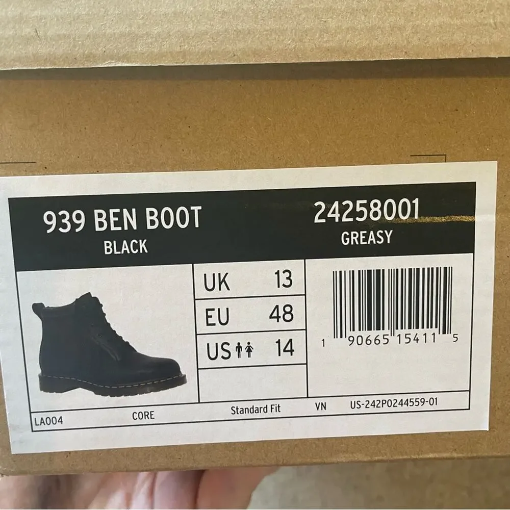 Dr. Martens 939 Greasy Black Ben Boots New in‎ Box Size 14